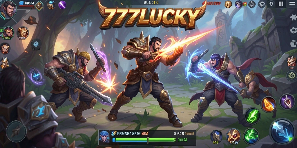 Tangkapan layar gameplay <strong>777LUCKY</strong> yang menunjukkan aksi pertempuran yang intens.