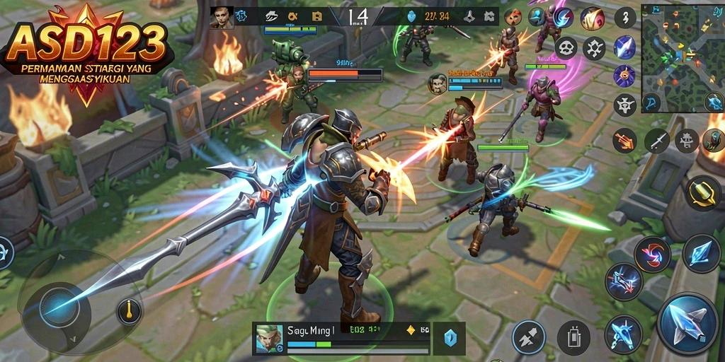 Screenshot utama dari gameplay <strong>ASD123</strong> yang menunjukkan pertempuran strategis.