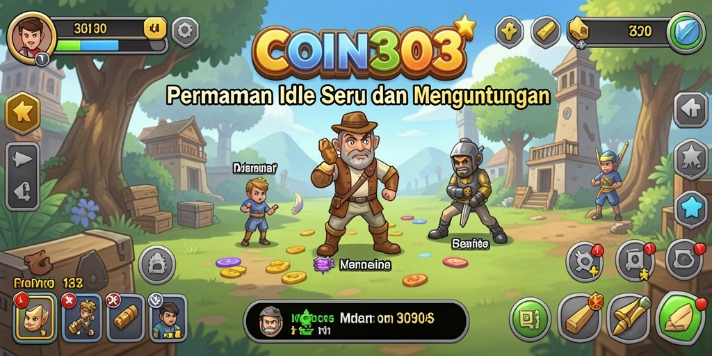 Gambaran gameplay COIN303 dengan mekanisme Idle yang menguntungkan.
