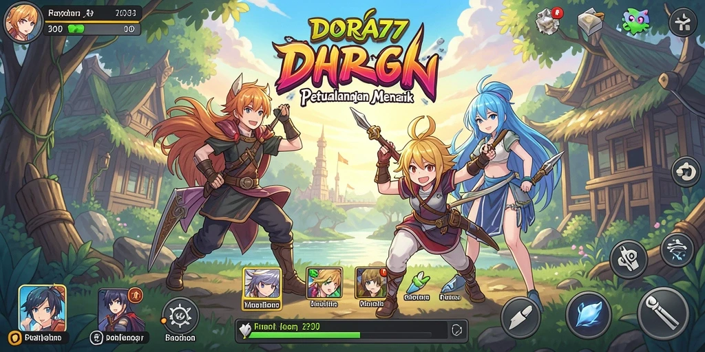 Screenshot gameplay DORA77 menampilkan karakter anime yang beraksi.