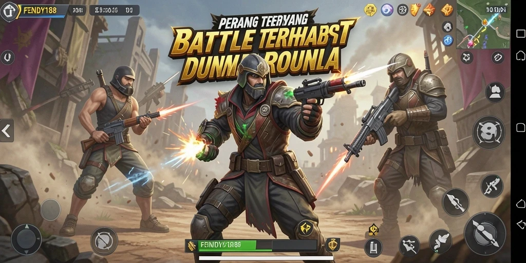 Tangkapan layar menunjukkan aksi seru dalam permainan Battle Royale.