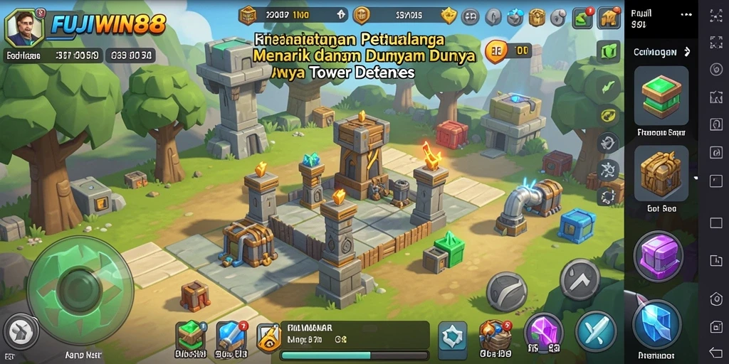 Tampilan gameplay FUJIWIN88 menunjukkan pertahanan yang strategis dan menegangkan.