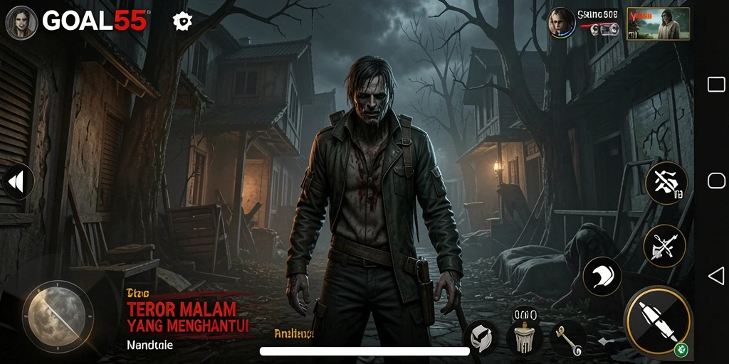 Screenshot menampilkan gameplay mencekam dari GOAL55, penuh dengan suasana horror.