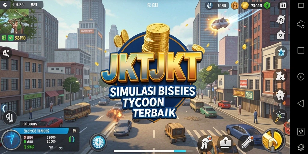 Tampilan gameplay JKTJKT yang menarik untuk bisnis Tycoon.