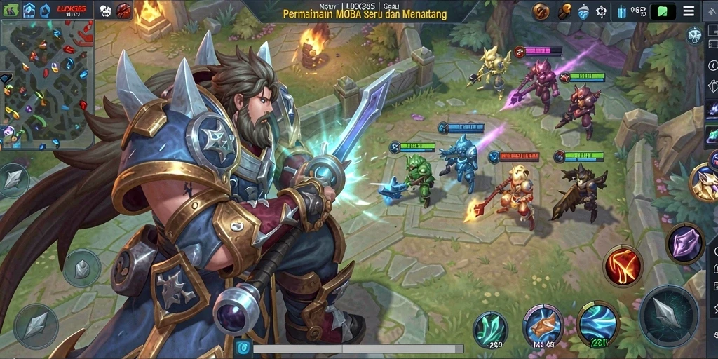 Tampilan gameplay intens LUCK365 dalam pertarungan MOBA.