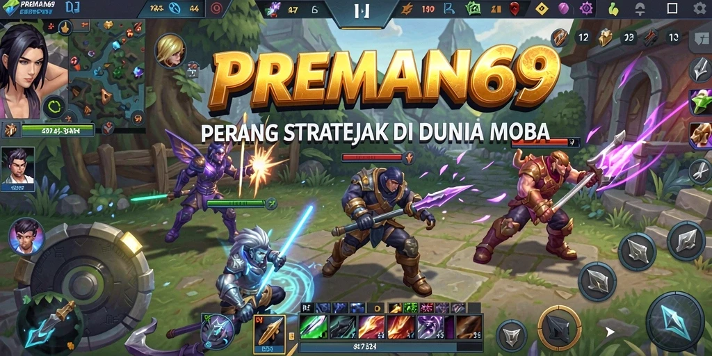 Tampilan menarik pertempuran seru dalam PREMAN69 di arena MOBA.
