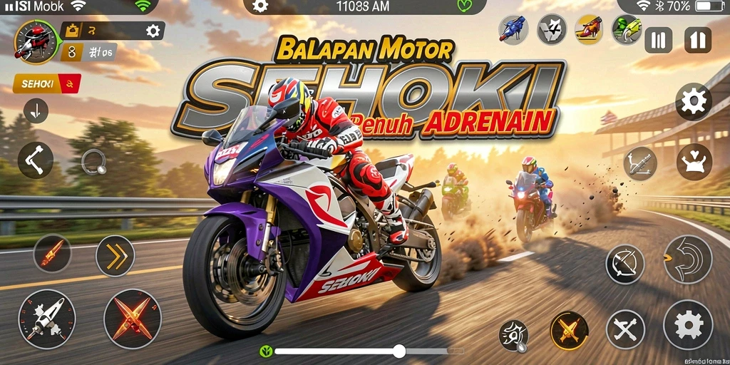 Gameplay menarik SEHOKI dengan balapan motor seru.