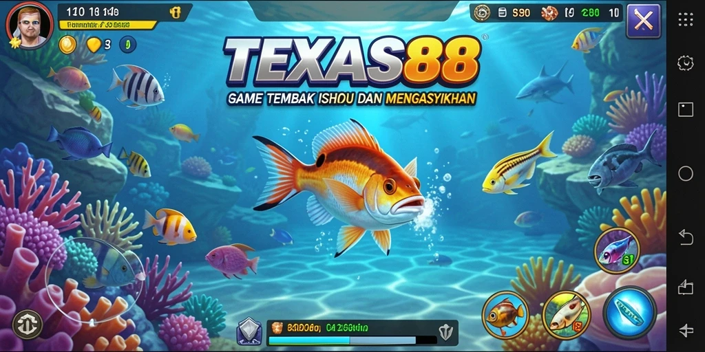 Screenshot gameplay TEXAS88 menampilkan aksi seru Tembak Ikan.