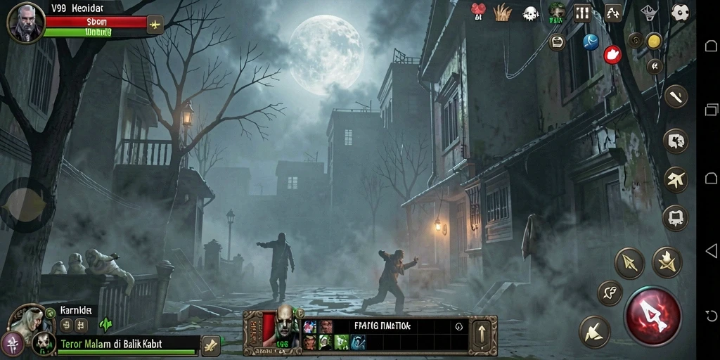 Tampilan gameplay V98 yang menegangkan di lingkungan malam hari.