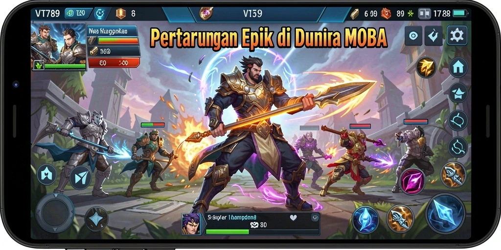 Tampilan gameplay seru dari VT789 dengan karakter aksi di arena.